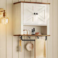 Farmhouse Wall-Mounted Cabinet with Barn Doors, 18.1x24 Inch Medicine Storage with Adjustable Shelf and Towel Bar, Rustic White