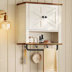 Farmhouse Wall-Mounted Cabinet with Barn Doors, 18.1x24 Inch Medicine Storage with Adjustable Shelf and Towel Bar, Rustic White
