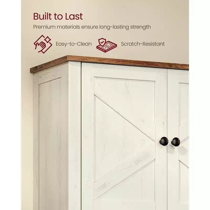 Wall-Mounted Storage Cabinet with Sliding Doors, Adjustable Shelf and Towel Bar, Rustic White