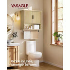 Meuble Haut avec Portes Cannnelées et Barre Porte-Serviettes, 59,9 x 72,9 cm, Chêne Beige