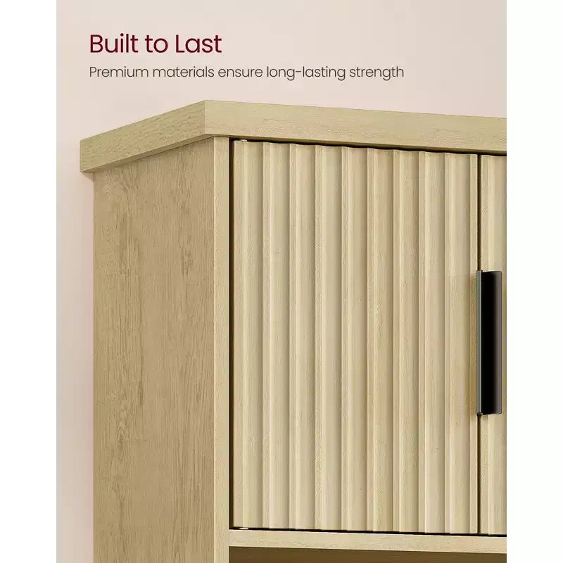 Wall Cabinet with Fluted Doors and Towel Bar, 23.6 x 28.7 Inch, Oak Beige