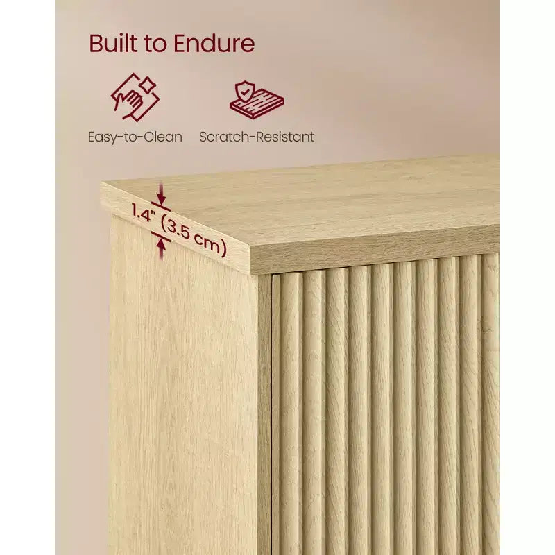 Wall Cabinet with Fluted Doors and Towel Bar, 23.6 x 28.7 Inch, Oak Beige
