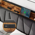 Cadre de lit marron rustique avec 4 tiroirs et station de charge