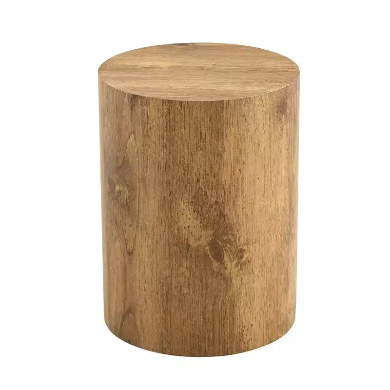 Round Wooden End Table - Cylindrical Side Table for Living Room