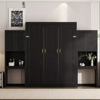 Queen Size Murphy Bed Space-saving Wall Bed Foldable Bed with Desk, Vanity with Mirror & Cabinets - ModernLuxe