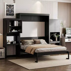 Lit escamotable Queen Size avec bureau, miroir de courtoisie et armoires