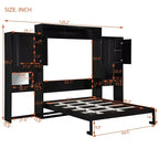 Lit escamotable Queen Size avec bureau, miroir de courtoisie et armoires