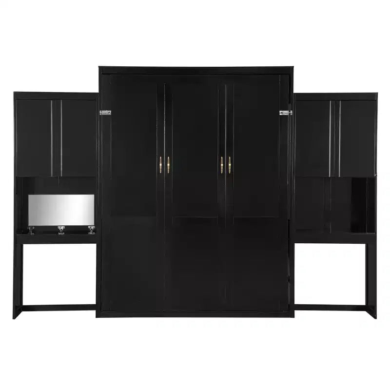 Queen Size Murphy Bed with Desk, Vanity Mirror and Cabinets