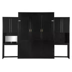 Lit escamotable Queen Size avec bureau, miroir de courtoisie et armoires