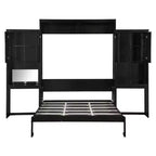 Lit escamotable Queen Size avec bureau, miroir de courtoisie et armoires