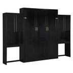 Lit escamotable Queen Size avec bureau, miroir de courtoisie et armoires
