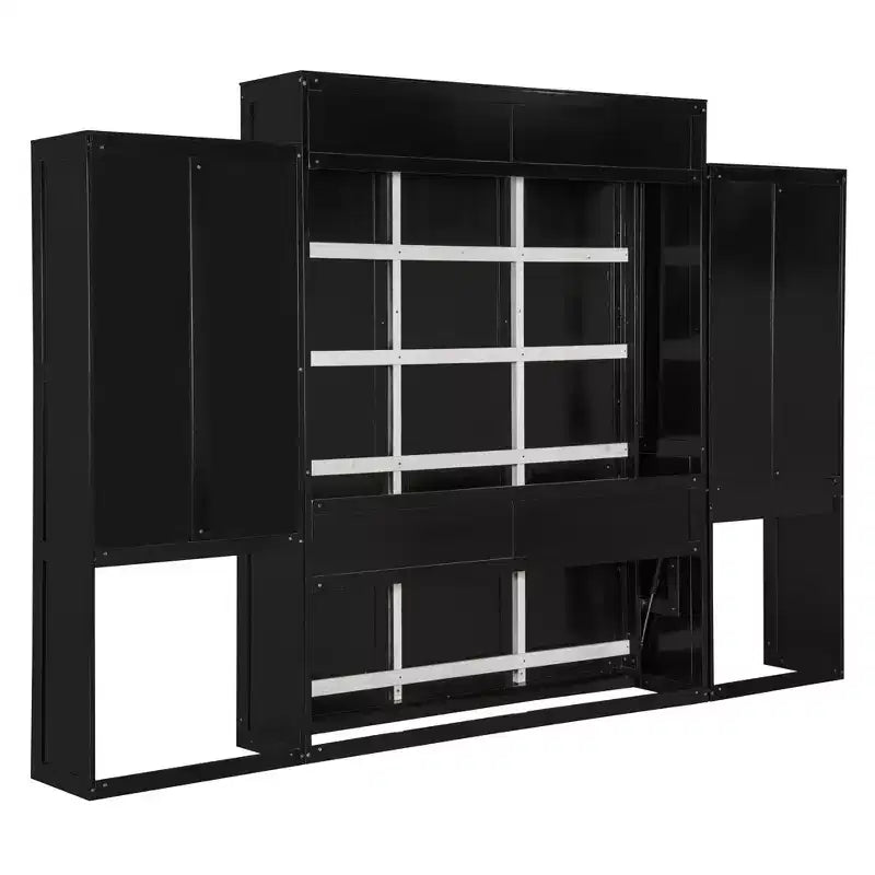 Queen Size Murphy Bed with Desk, Vanity Mirror and Cabinets
