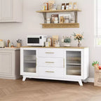 CuisinSmart 56'' Buffet Cabinet Sideboard with Fluted Glass Doors+Gold Handles, Coffee Bar Cabinet with Adjustable Shelves, for Dining&Living Room