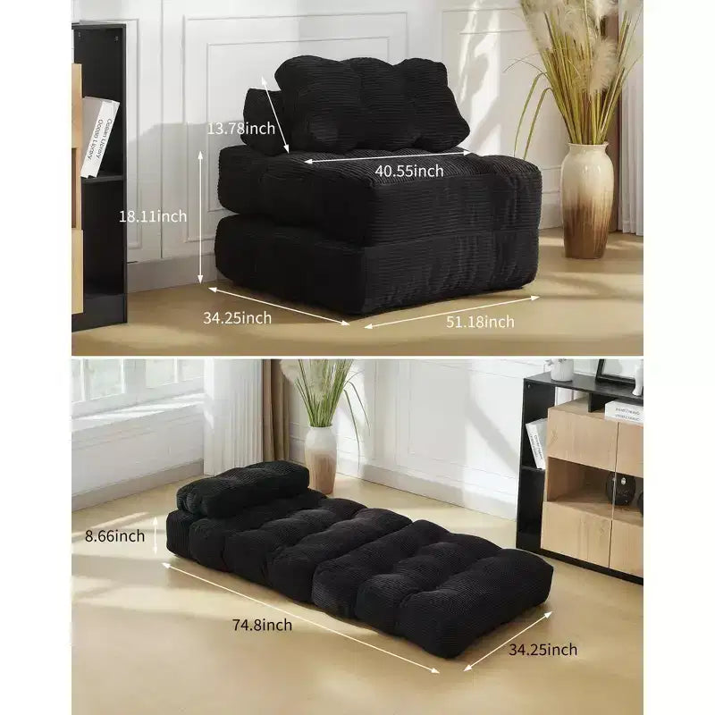 34.25x74.8 Single Folding Sofa Bed, Convertible Sleeper Chair with Pillow, Portable Foldable Chair and Mattress