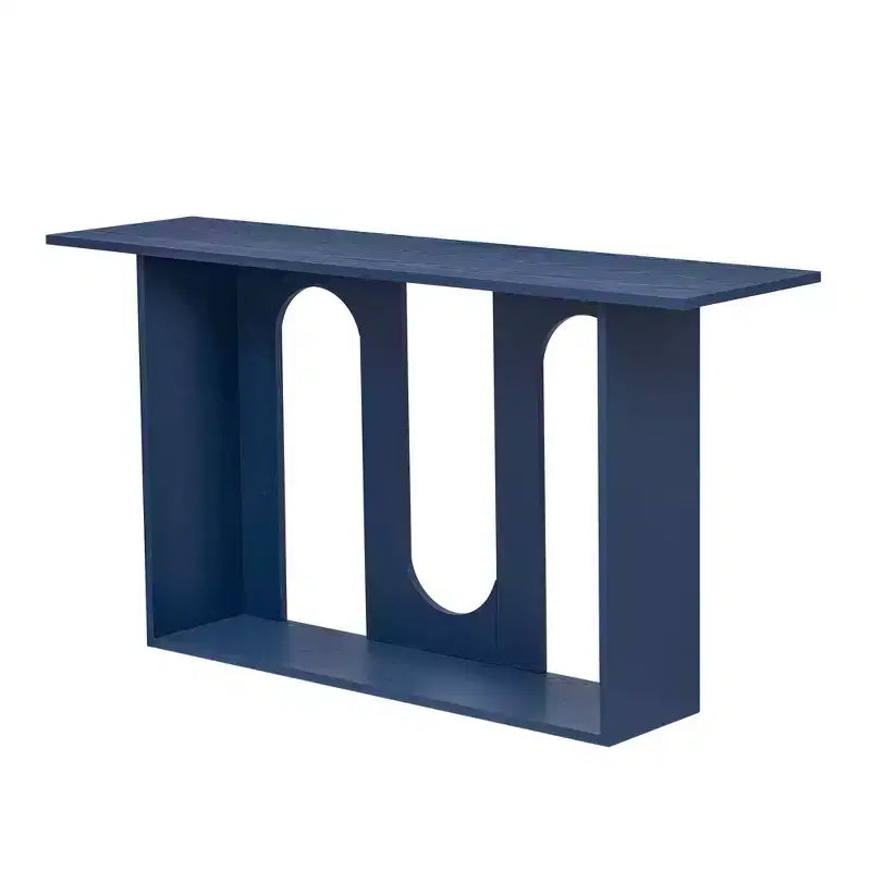 60 Inch Modern Curved Console Table with Ash Veneer and Bottom Shelf