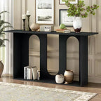 Console incurvée moderne de 60 pouces avec placage de frêne et étagère inférieure