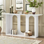 Console incurvée moderne de 60 pouces avec placage de frêne et étagère inférieure