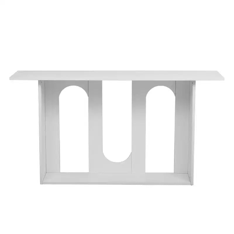 60 Inch Modern Curved Console Table with Ash Veneer and Bottom Shelf