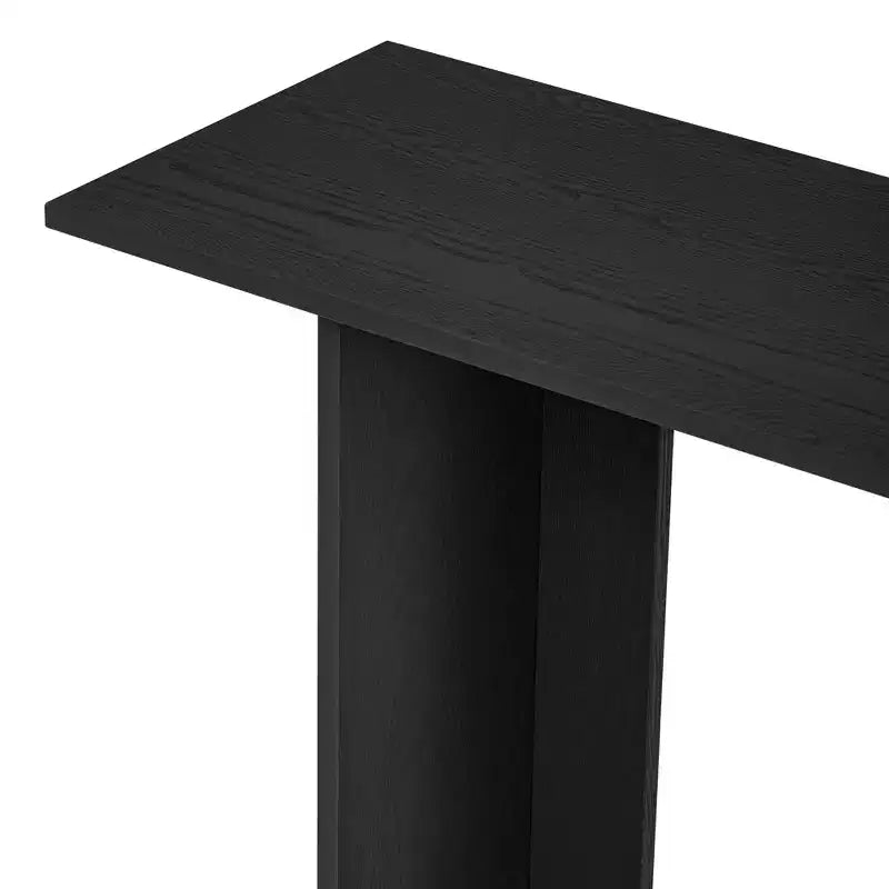 60 Inch Modern Curved Console Table with Ash Veneer and Bottom Shelf