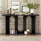 Okak 60IN Modern Curved Console Table with Ash Veneer, Entryway Table with Bottom Shelf, Hallway Table for Living Room, Foyer