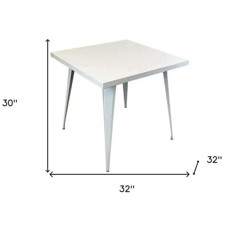 32 Inch White Steel and Metal Square Dining Table