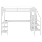 Lit mezzanine en métal avec armoire, lumière LED, bureau en L et USB