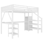 Lit mezzanine en métal avec armoire, lumière LED, bureau en L et USB