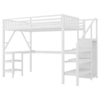 Lit mezzanine en métal avec armoire, lumière LED, bureau en L et USB