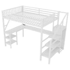 Lit mezzanine en métal avec armoire, lumière LED, bureau en L et USB