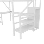 Lit mezzanine en métal avec armoire, lumière LED, bureau en L et USB
