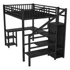 Lit mezzanine en métal avec armoire, lumière LED, bureau en L et USB