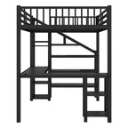 Lit mezzanine en métal avec armoire, lumière LED, bureau en L et USB