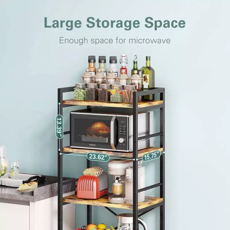 5-Tier Baker Rack, Industrial Microwave Stand Shelf, Coffee Bar for Small Spaces, Free Standing Kitchen Shelf with Storage, Black/Brown/Gray