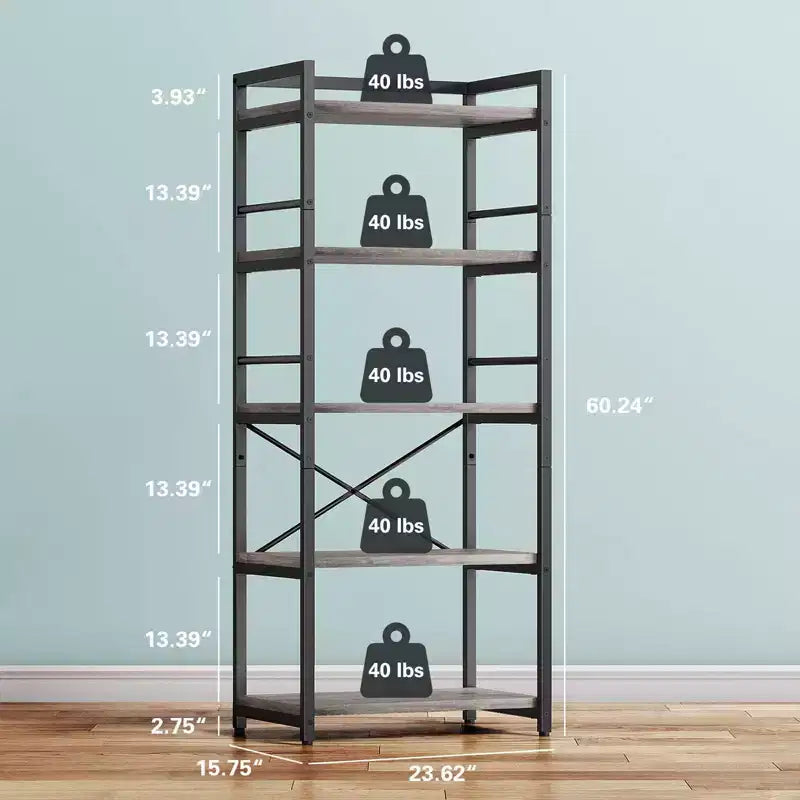 5-Tier Baker Rack, Industrial Microwave Stand Shelf, Coffee Bar for Small Spaces, Free Standing Kitchen Shelf with Storage, Black/Brown/Gray