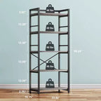 Étagère de Boulanger à 5 Niveaux, Support de Four à Micro-ondes Industriel, Bar à Café pour Petits Espaces, Étagère de Cuisine Autoportante avec Rangement, Noir/Marron/Gris