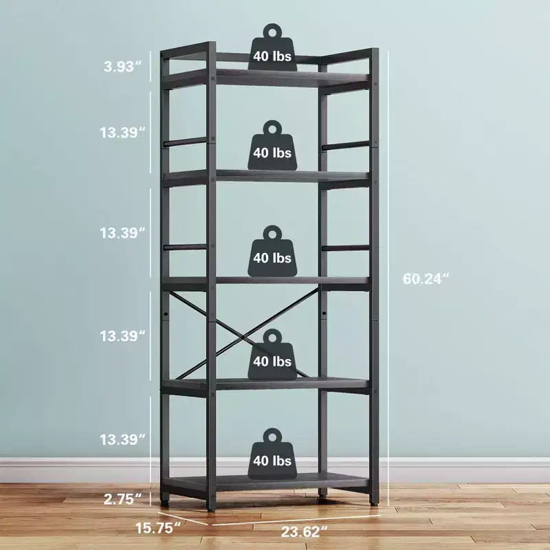 5-Tier Baker Rack, Industrial Microwave Stand Shelf, Coffee Bar for Small Spaces, Free Standing Kitchen Shelf with Storage, Black/Brown/Gray