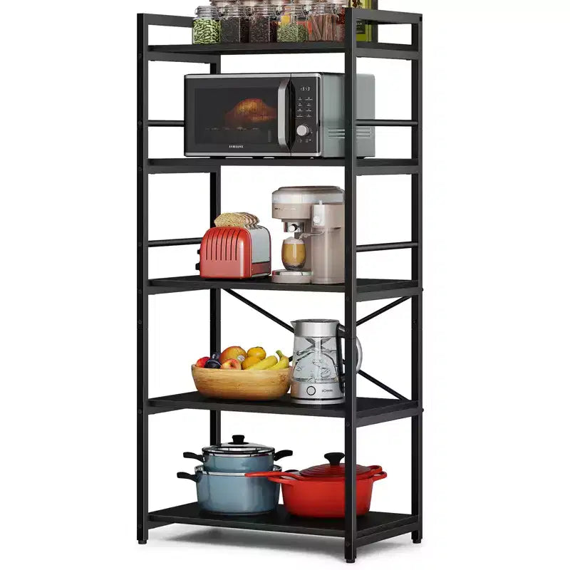 5-Tier Baker Rack, Industrial Microwave Stand Shelf, Coffee Bar for Small Spaces, Free Standing Kitchen Shelf with Storage, Black/Brown/Gray