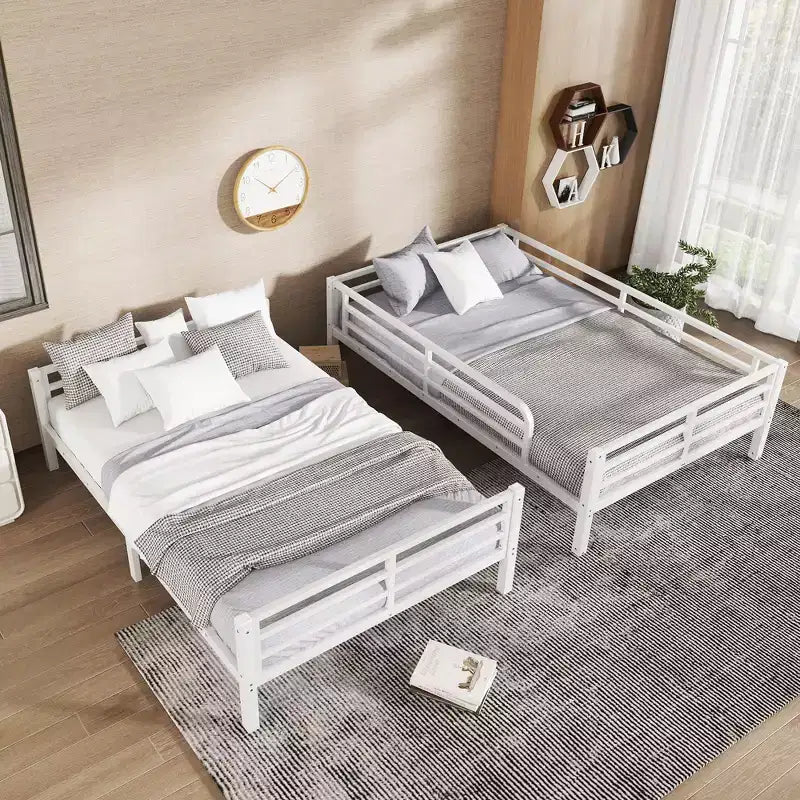 82.7 Inch Metal Bunk Bed with Ladder and Safety Guardrails - Space-Saving Design