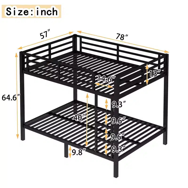 82.7 Inch Metal Bunk Bed with Ladder and Safety Guardrails - Space-Saving Design