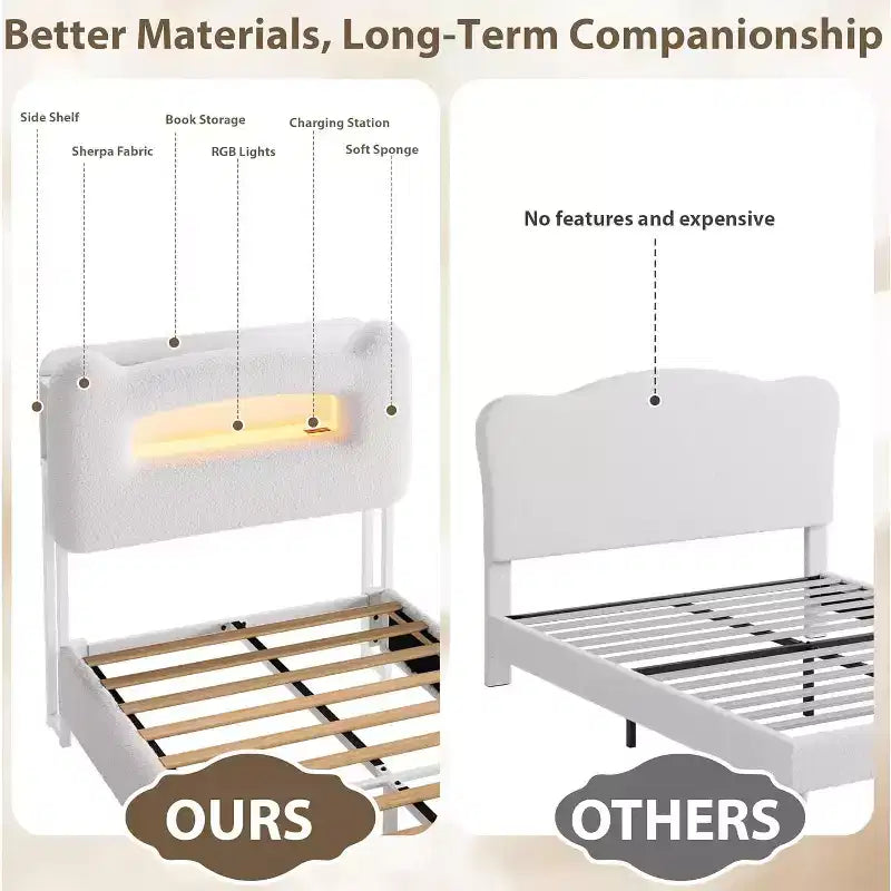 Twin Size Upholstered Platform Bed Frame with Storage Headboard, Charging Station & Drawer