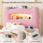 Cadre de lit plateforme simple capitonné avec tête de lit de rangement, station de charge et tiroir