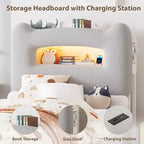 Cadre de lit plateforme simple capitonné avec tête de lit de rangement, station de charge et tiroir