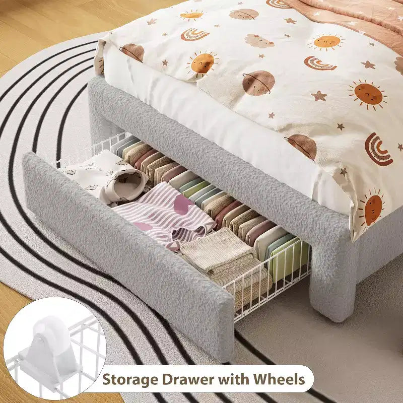 Twin Size Upholstered Platform Bed Frame with Storage Headboard, Charging Station & Drawer
