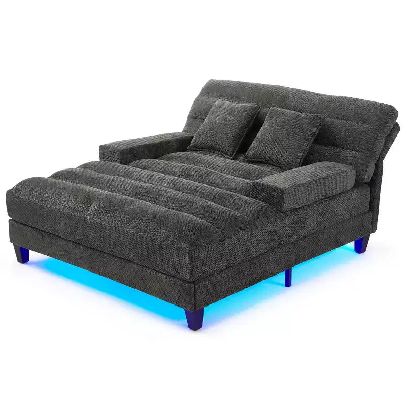 Modern Chenille Adjustable Chaise Lounge Sofa with RGB LED Lighting