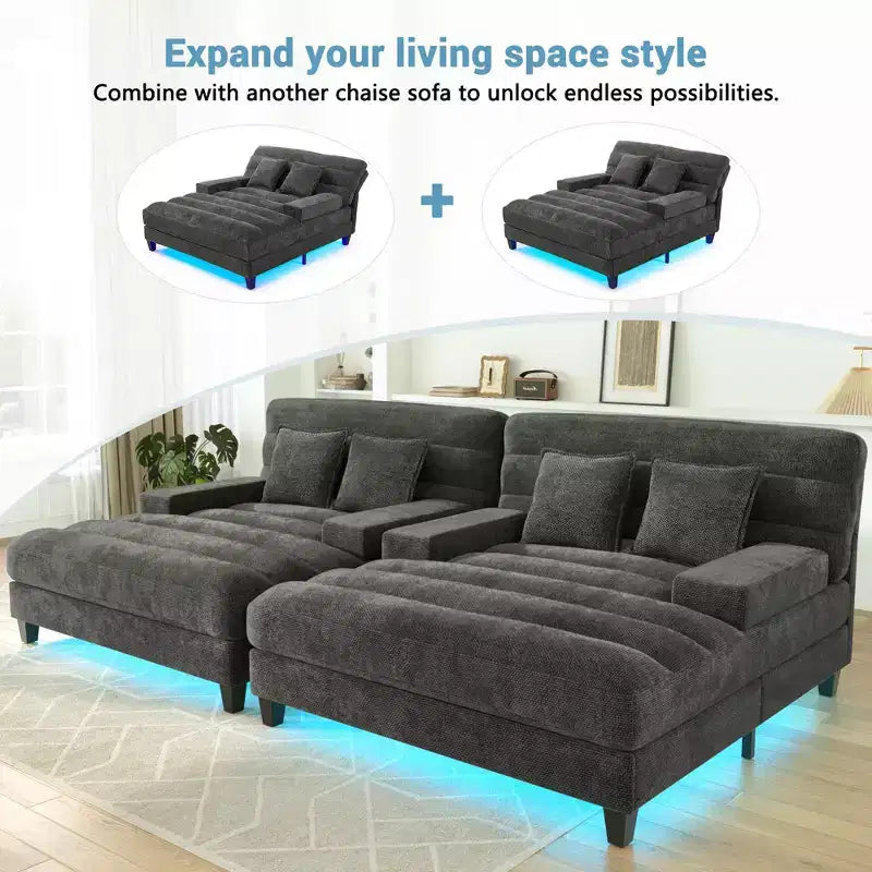 Modern Chenille Adjustable Chaise Lounge Sofa with RGB LED Lighting