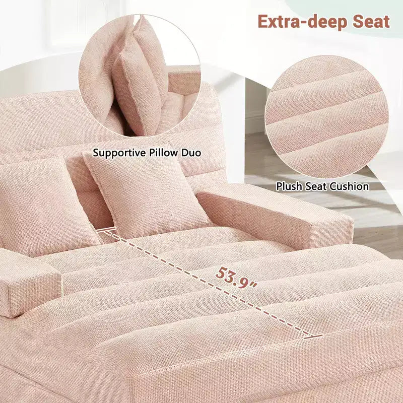 Modern Chenille Adjustable Chaise Lounge Sofa with RGB LED Lighting