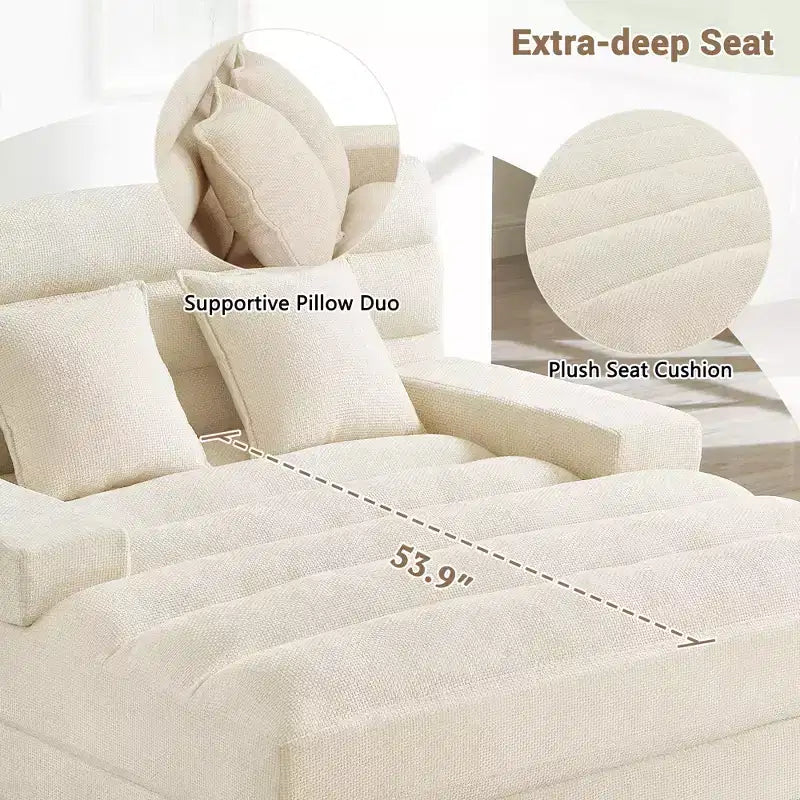 Modern Chenille Adjustable Chaise Lounge Sofa with RGB LED Lighting
