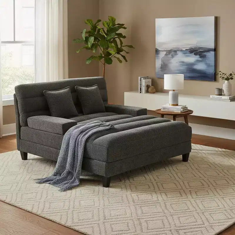 Modern Chenille Adjustable Chaise Lounge Sofa with RGB LED Lighting