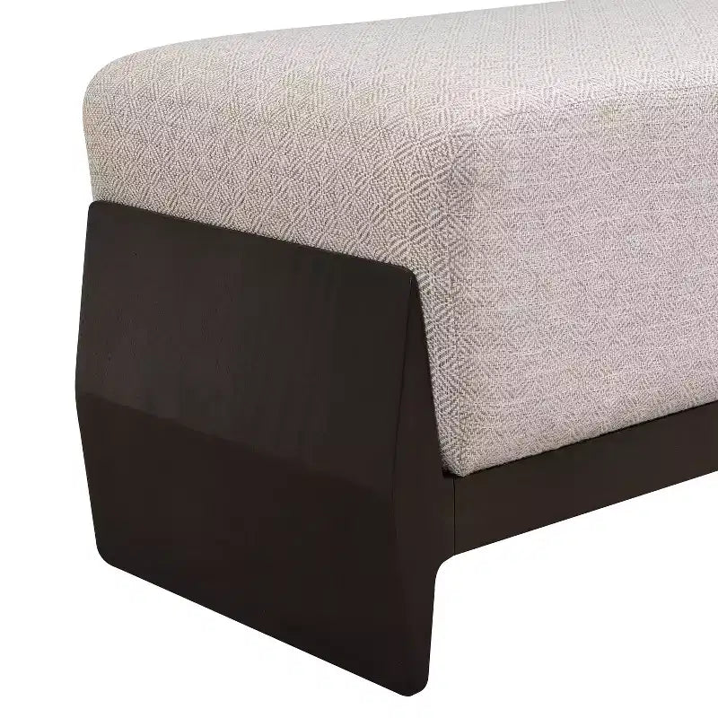 Mid-Century Modern Wood Upholstered Bench with Thick Soft Cushions