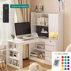 Bureau d'angle en L de 46 pouces avec étagère et tiroirs pour bureau à domicile, chambre à coucher, salle de lecture
